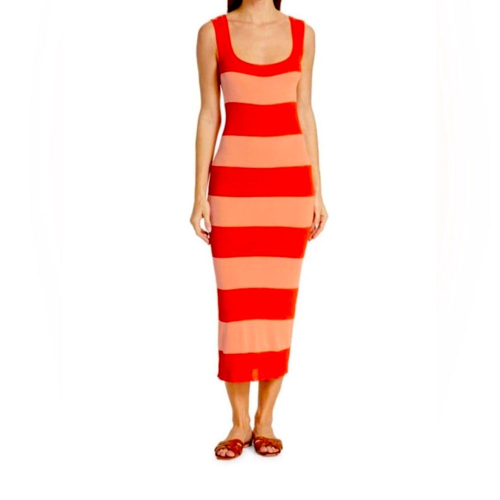 Zimmermann Red and Peach Striped Midi Dress